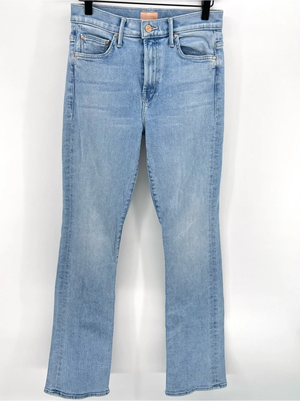 MOTHER The Insider Sneak High-Rise Flare Jeans Sz 26 Lost Art Light Blue Boho